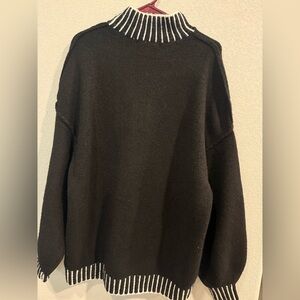 Black and White Women's Oversized Crew Neck Sweater